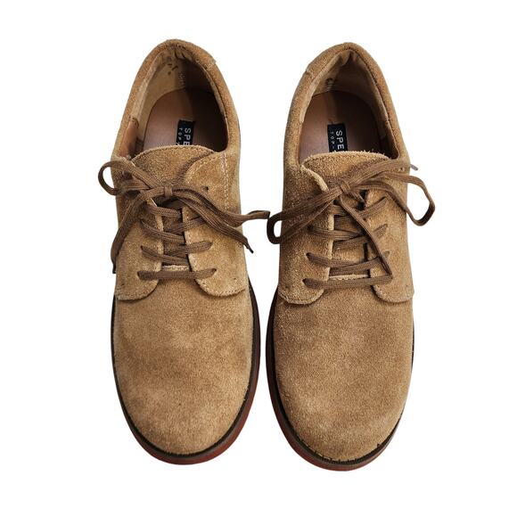 Sperry Top Sider Boys Tevin Oxford Dress Shoe Size 5.5 Tan Suede Leather Lace Up - Picture 2 of 9